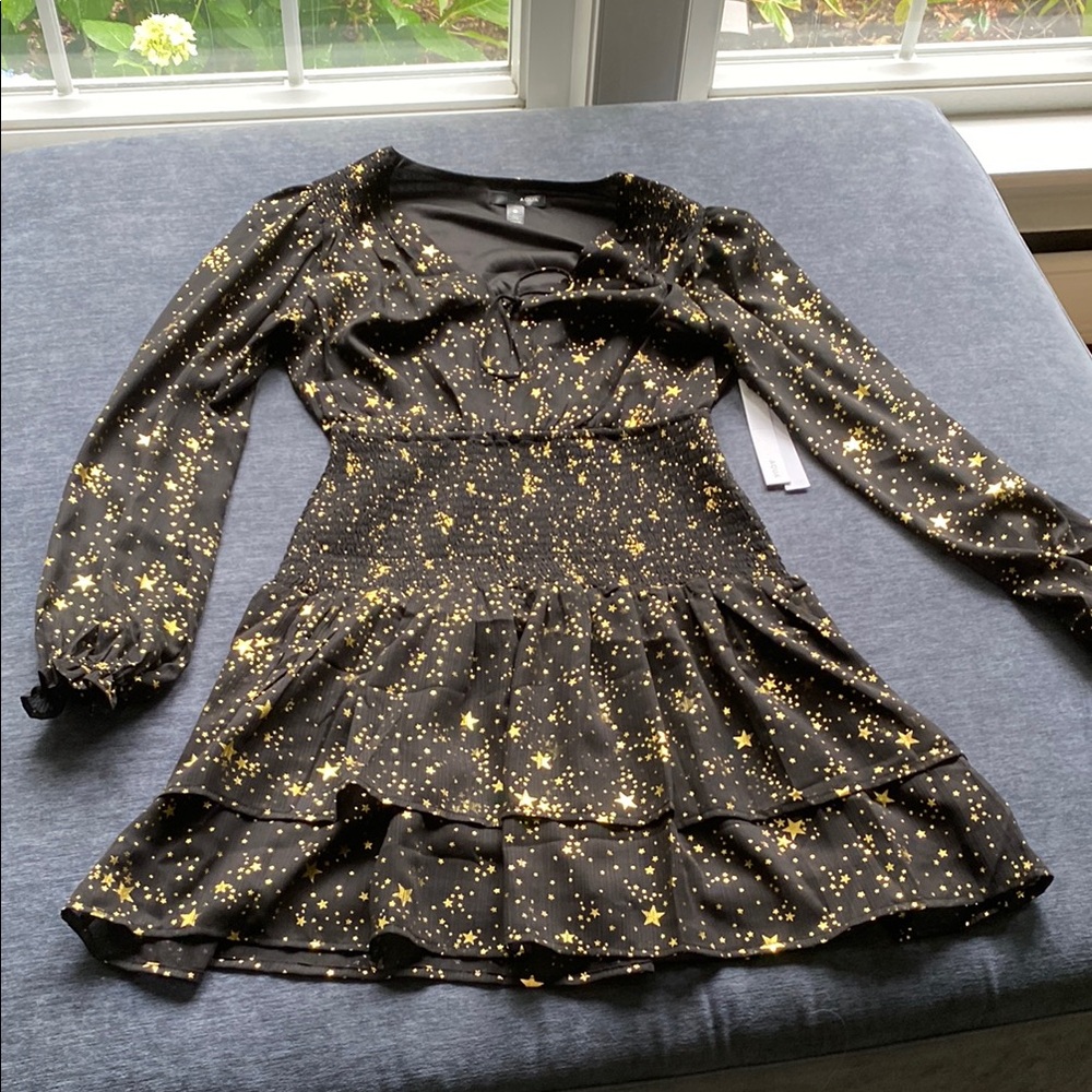 Aqua Black and White Smocked Sundress with Bishop Sleeves